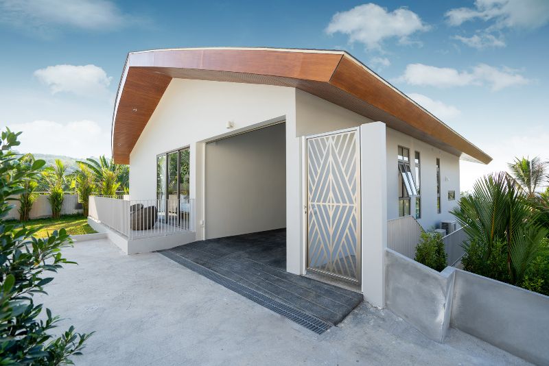 enclosed carport attached to a modern house